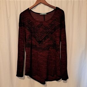 Maurices Maroon and Black Patterned Long Sleeve Top